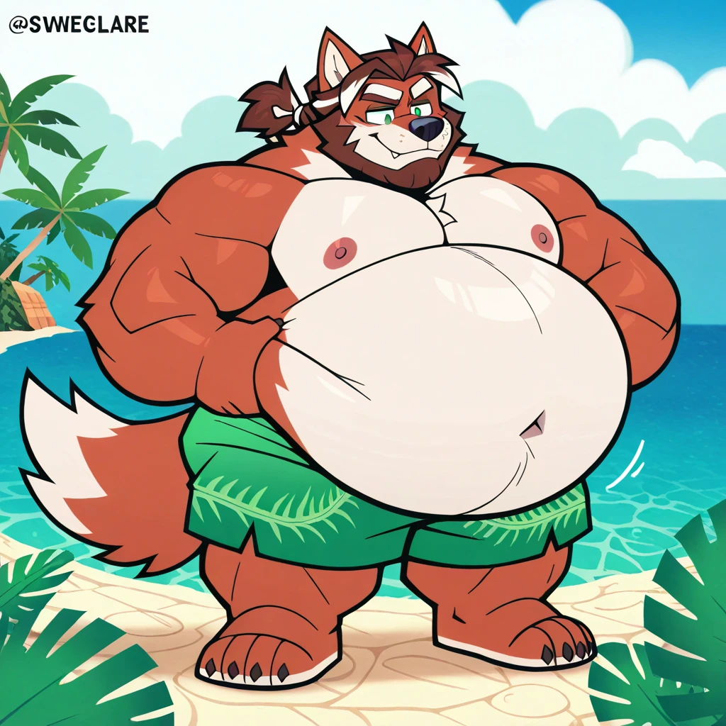 solo, grumpy welsh corgi, three identical heads on one body, bald, beards, welsh corgi ears, tail, masculine, necks, pixar eyes, adult, male, 50 years old, by dramamine, (fat, short, dadbod, chubby, big belly, sweaty, red fur, beach background, (shirtless, nude, flaccid penis, hairy testicles, big nipples), correct hands, correct anatomy, (ultradetailed, best quality, detailed masterpiece, highly detailed masterpiece, 4k, professional cartoon), (natural pose, flexing, sexy smile)