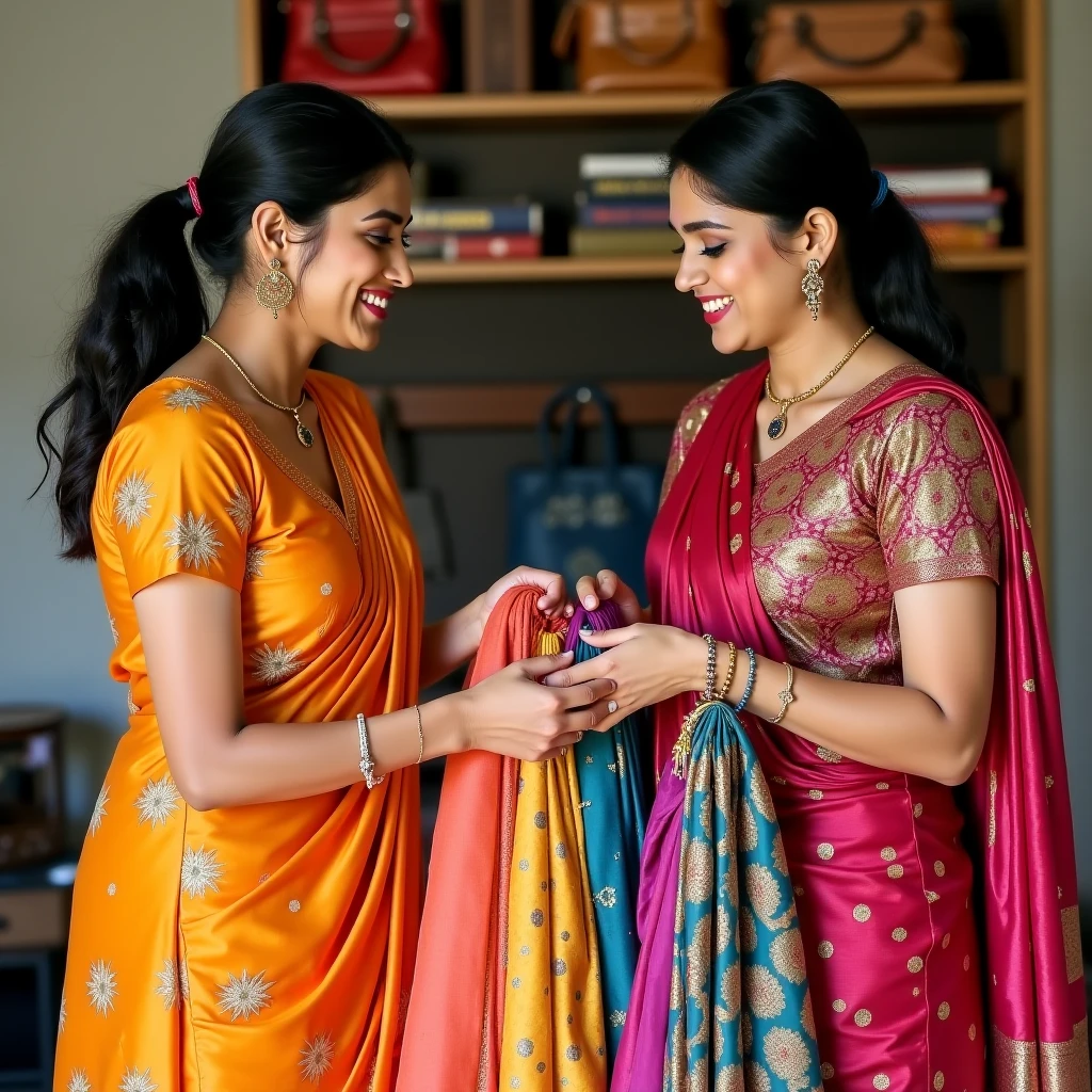 smiling woman sitting on a couch with a dog and a indian silk saree, 🦩🪐🐞👩🏻🦳, colourful, beautiful look, with lovely look, omg, f2, f 2, ad image, official, stylish pose, [ colourful, nag, cute beautiful, very extremely beautiful, beautiful cute, candid picture, a still of a happy, actress