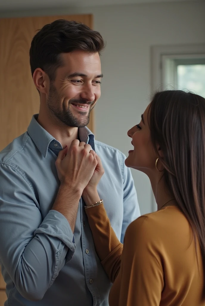 A
Man and girl are hugging and kissing