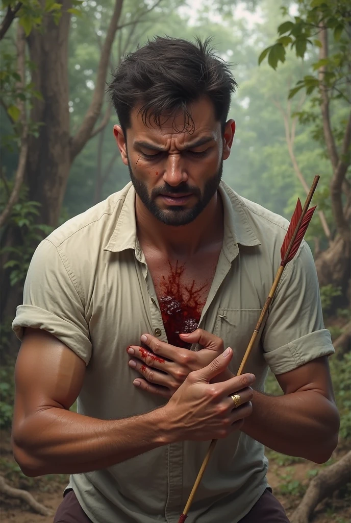 A gun bullet damage to men from his chest into the rainforest