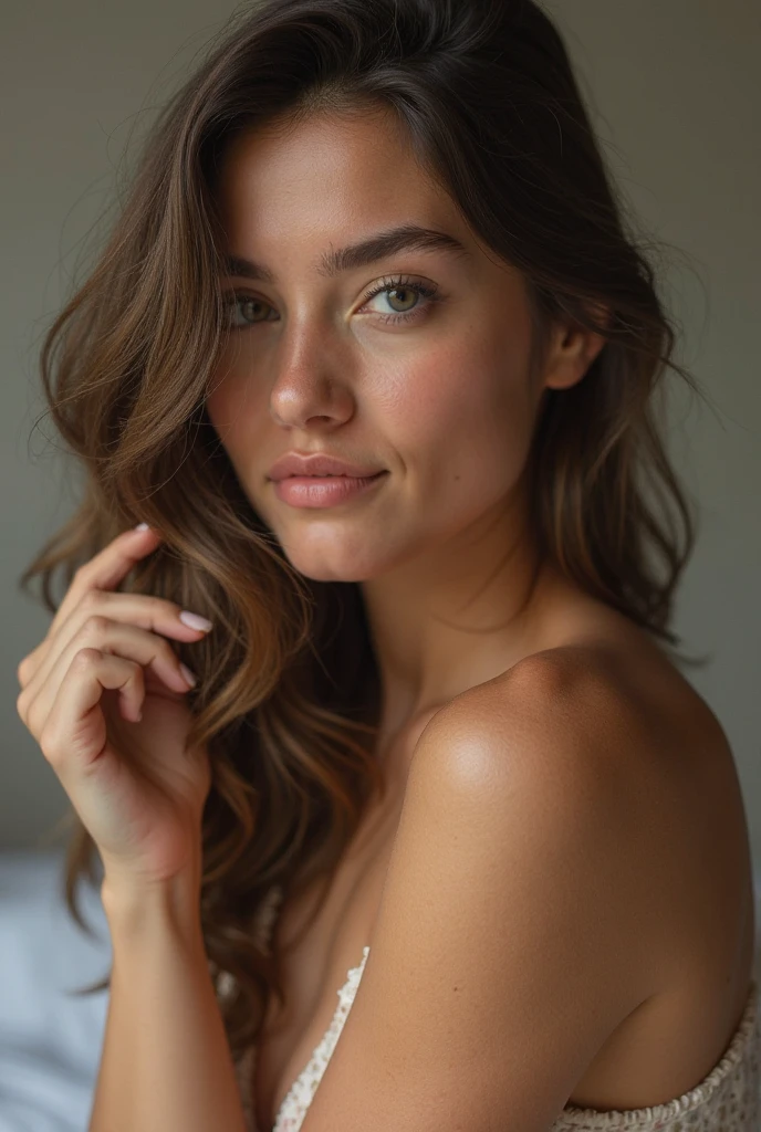Imaginez une femme au charisme d'influenceuse, capturée en qualité 4K pour révéler chaque détail avec une clarté exceptionnelle. Elle a une carrure élégante et athlétique qui suggère confiance et présence. Ses cheveux blonds, soyeux et ondulés, encadrent son visage d'une manière envoutante. Ses yeux bleu vif captivent immédiatement, transmettant à la fois mystère et assurance. Ses lèvres sont pleines, d'une teinte naturelle, prêtes à esquisser un sourire irrésistible. Son visage est remarquable, sculpté de manière à sortir de l'ordinaire, avec des traits distinctifs qui attirent naturellement le regard. Elle dégage une aura de glamour et de sophistication qui attire instantanément l'attention. La photo capture non seulement sa beauté physique, mais aussi son énergie dynamique et sa personnalité magnétique qui la rendent inoubliable