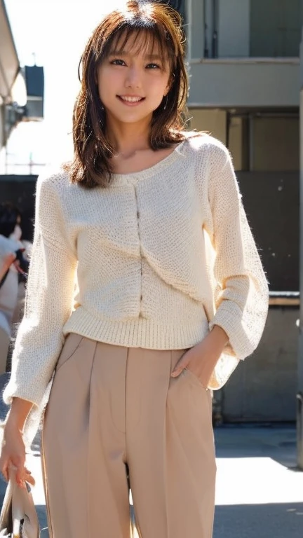 Bérénice Marlohe wearing 80s style clothes and smiling