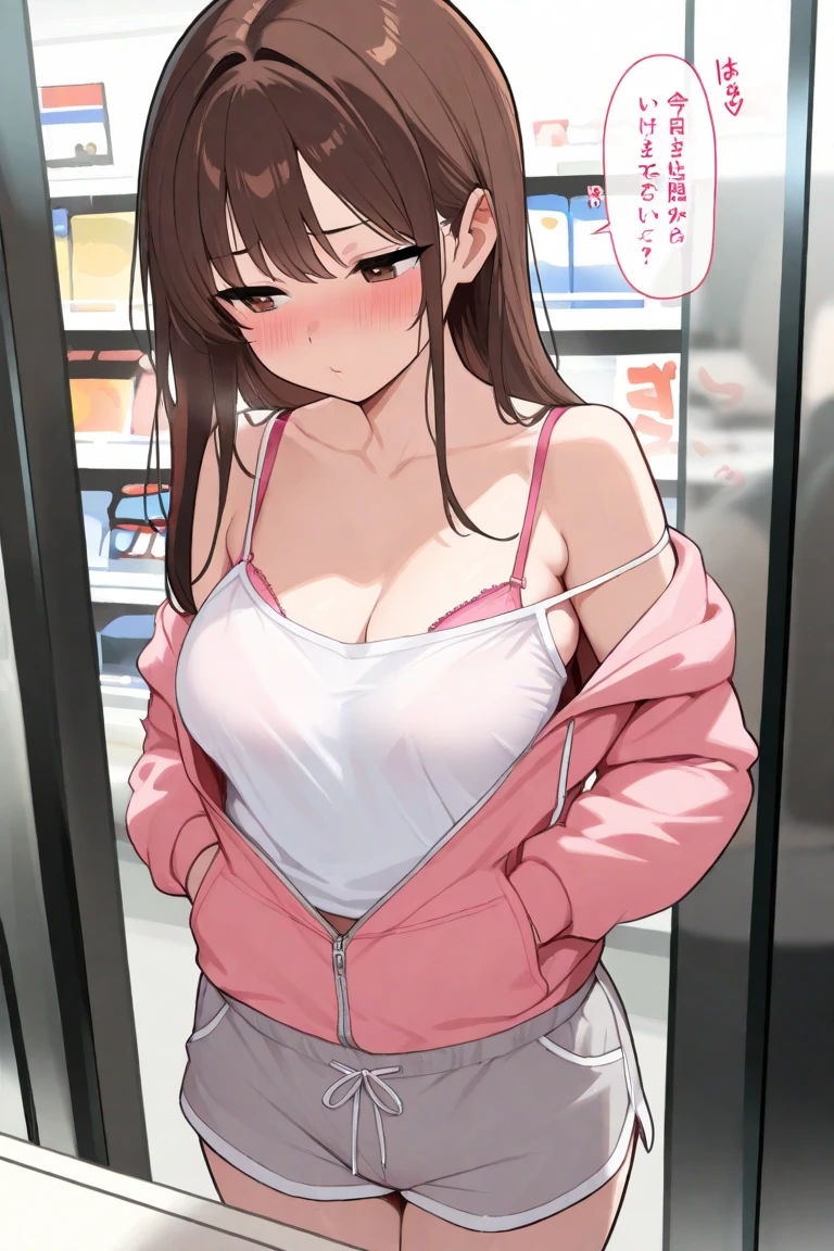raising hand、Biologically correct five fingers、Upper Body, Realistic, real person, (pale skin: 1.2), RAW photo, photorealistic, portrait photography, shiny skin, shiny hair、(25 year old woman with medium hair with bangs) and (wavy hair) and (brown hair) and (orange eyes) ,(white T shirt) and (long sleeve) and (Cleavage), (smile, blush:1.5), clothes shop、Alone、Are standing