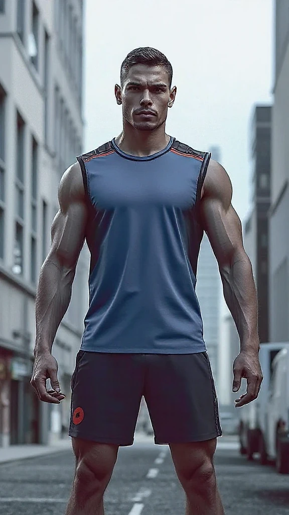 (Danish:1.4) a perfect photo, young man, (tank top), brown hair, short beard, gray eyes, tall figure, oversized jogger pants, on sidewalk, (night time), detailed skin, vivid colors, soft focus, depth of field, (detailed hands), (subsurface scattering:0.7) (photorealistic:1.4)