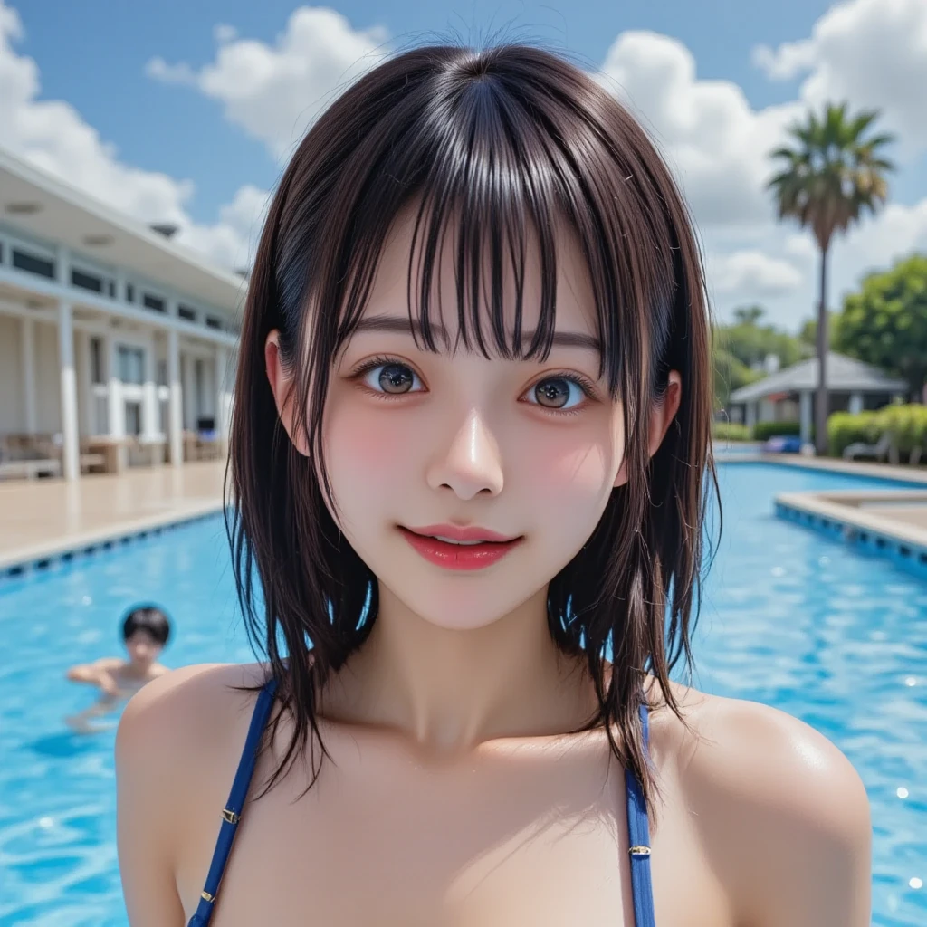 high quality、masterpiece、Super Resolution、beautiful girl、beautiful girl顔、Cute girl face、Poolside at night、Bunny girl、Bunny girlのコスプレをしている、whole body、Famous Japanese actresses、Very beautiful face