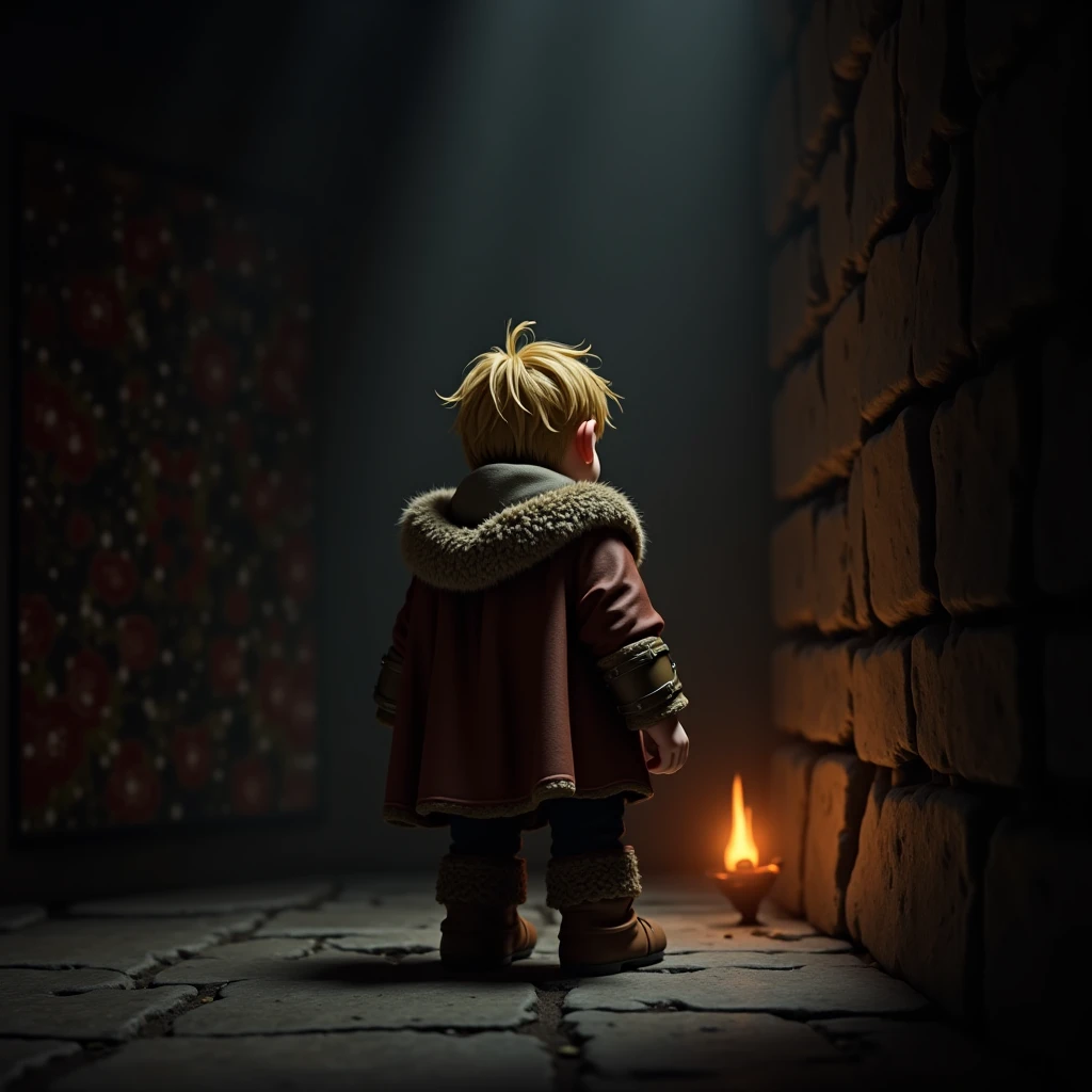 masterpiece, best quality, a sad blonde little boy wearing blue outfit crying with tears, blue background