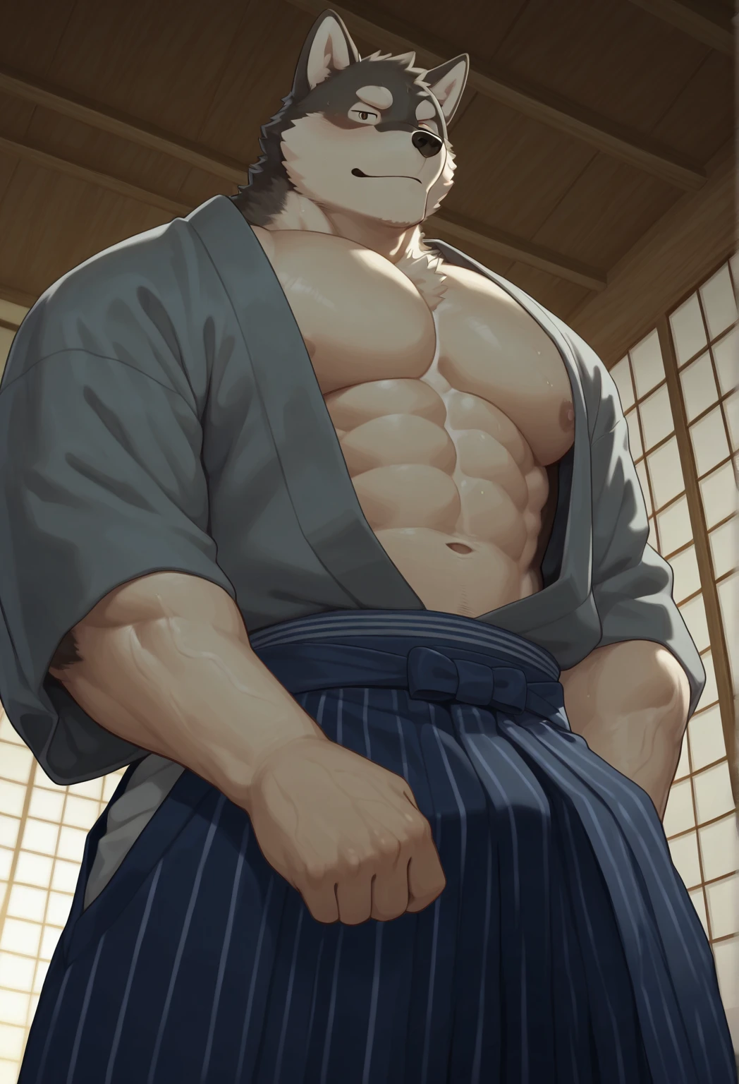 Male sumo wrestler wearing kimono