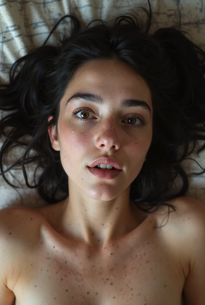 Elise , , nude, , naked, no clothes , , sleeping , , close up, black hair, from above