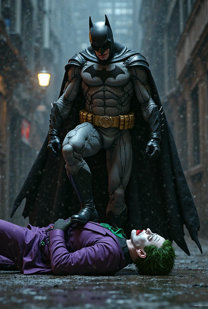in cave,defeated and stripped Batman raped by Joker