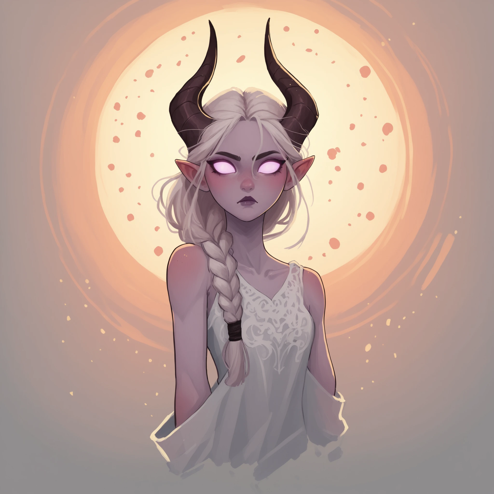 score_9 , score_8_up , score_7_up , score_6_up , MSMLN, 1girl, dark tiefling, pale violet skin, black braided hair, loose braid, high cheekbones, gorgeous