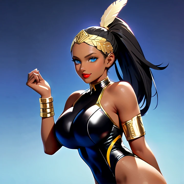 Portrait, Masterpiece, Excellent, 1girl, solo, complex details, color diffusion, close-up, dark-skinned female, tall female, brown skin, black skin, ebony, thighs, athletic, brown hair, golden eyes, sexy attire, casual attire, badass, Princess, royalty, Sci-Fi, Fantasy