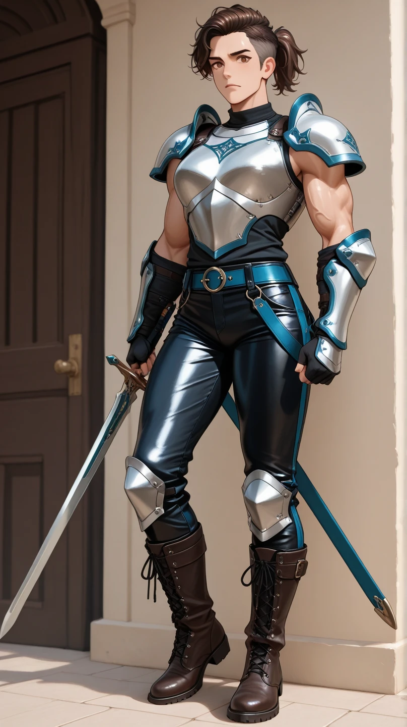 Basic Information Age: 25 Gender: Male Physical Appearance Height: 6 feet (183 cm) Build: Lean, slightly out of shape from a sedentary lifestyle but physically healthy Hair Color: Dark brown, slightly wavy, kept short Eye Color: Deep blue Skin Tone: Fair Clothing Style: Necromancer armor