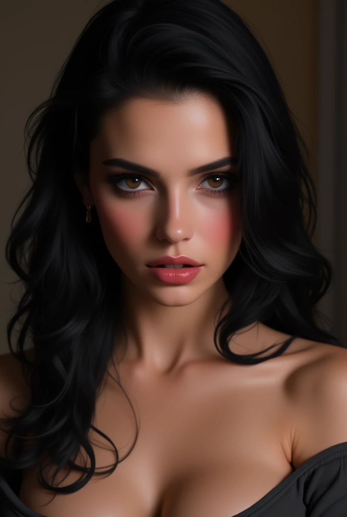 (RAW photo), (huge round breasts:1.2), (sharp focus: 1.5), (ultra detailed), (intricate details), (shiny skin:1.5), (oil skin:1.0), (best quality, highres, high resolution:1.5), (photorealistic: 1.37), (ultra realistic,32k), (high detailed skin:1.1),(high quality:1.1), (upper body portrait:1.5), high angle photo of a gorgeous young woman in the style of stefan kostic, realistic skin texture, looks up,black sweatshirt, 1 / 2 body crop, 8 5 mm art lens, f 1. 2, sharp focus, 8 k high definition, insanely detailed, intricate, elegant, art by stanley lau and artgerm,