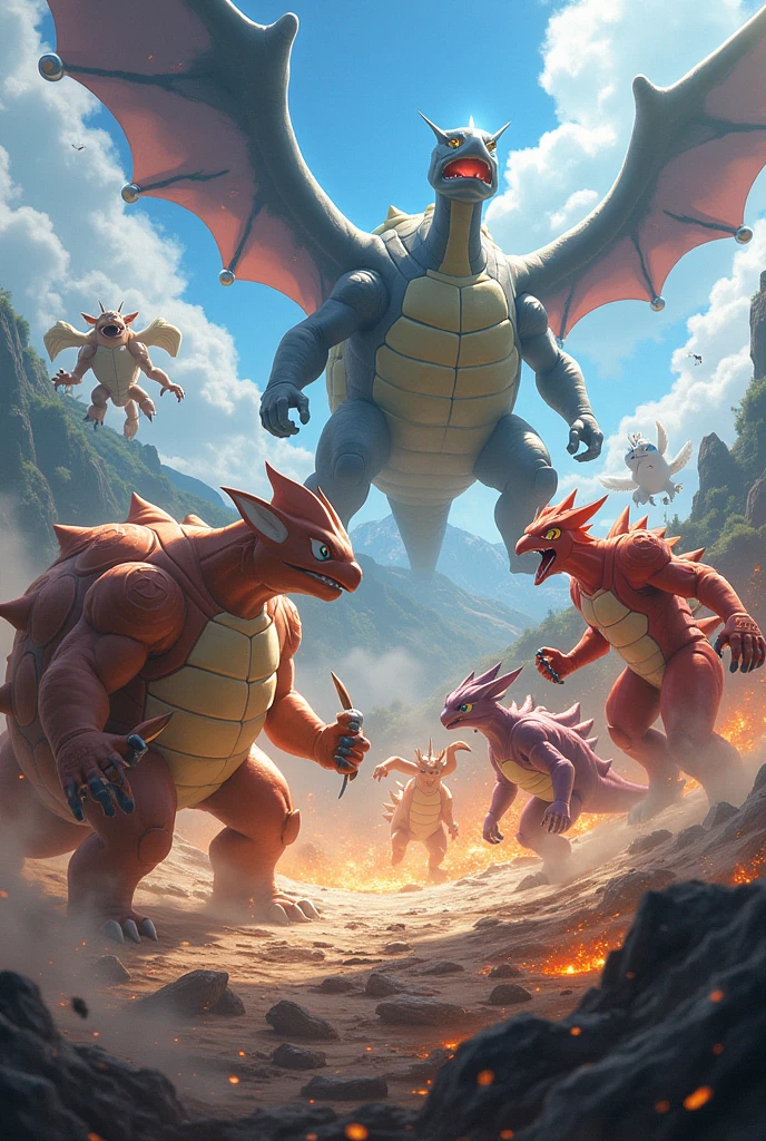 The pokémon Arceus dunking on a Charizard