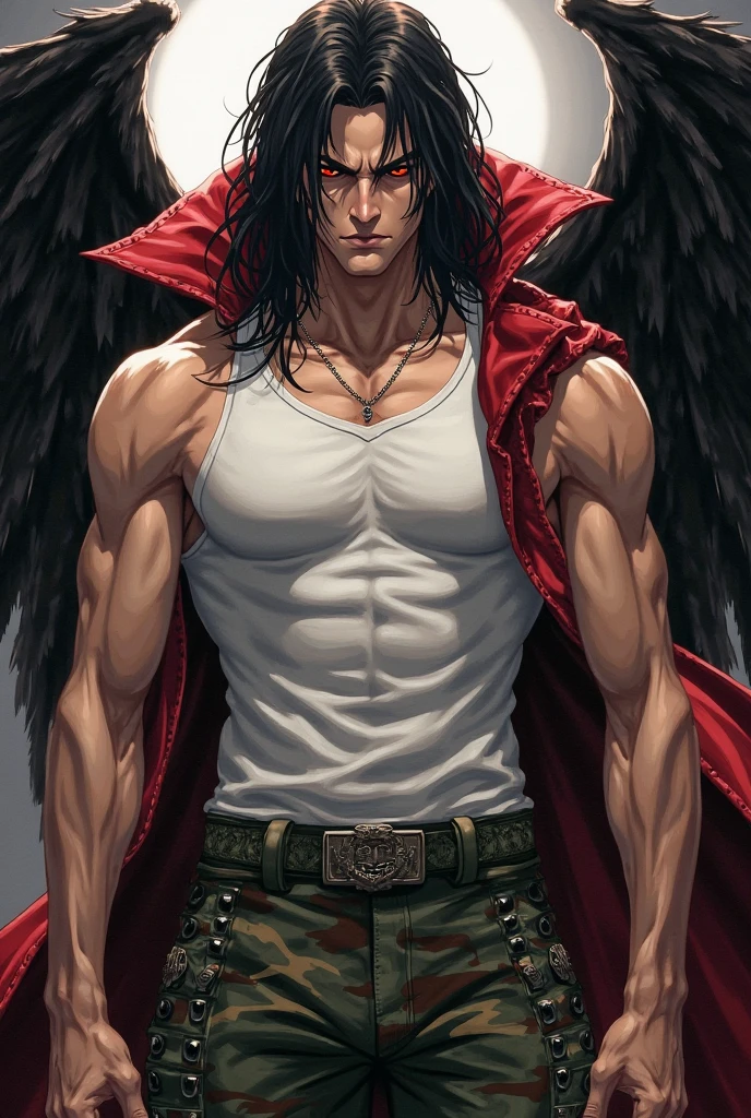 （（（angel caido！angel！big black angel wings！Gothic）））,perfect composition,！)), （（Unintentionally exposing chest muscles.））body hair, hairy chest, elegant macho, elegant barbilla de chad, Elegant and attractive, Elegante y elegant, elegant hombre, Attractive man, masculino y elegant, , elegant, posing attractive, Attractive man, Attractive man, 35 year old man！Raise your little head，Chimney（first portrait！)）showing off his hairy pecs showing off his hairy chest muscles），），(short mustache）Show hairy and muscular eyes..，）head space！Charming and serious look..，（hombre elegant，Dressed in an embarrassing posture，Perfect body anatomy，Beautiful man face detail，perfect foot，perfect hand！Ultra low angle shot！An image of an anime character with a necklace.., muscular man, realistic muscles, human representation style, Gothic, Anime core, meritocracy, at the romantic academy, garbage, Anime core, Aestheticized violence, whole body, dark gym, coloring Waiting to start