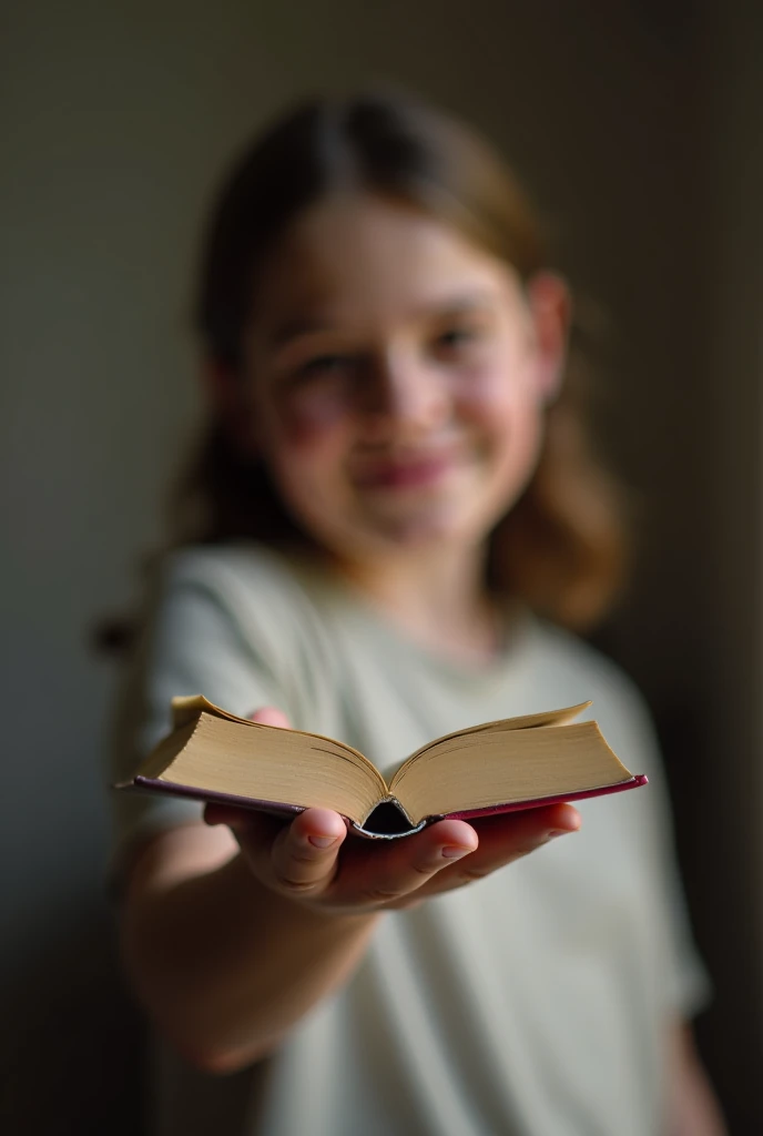 a happy kid holding book with a white background