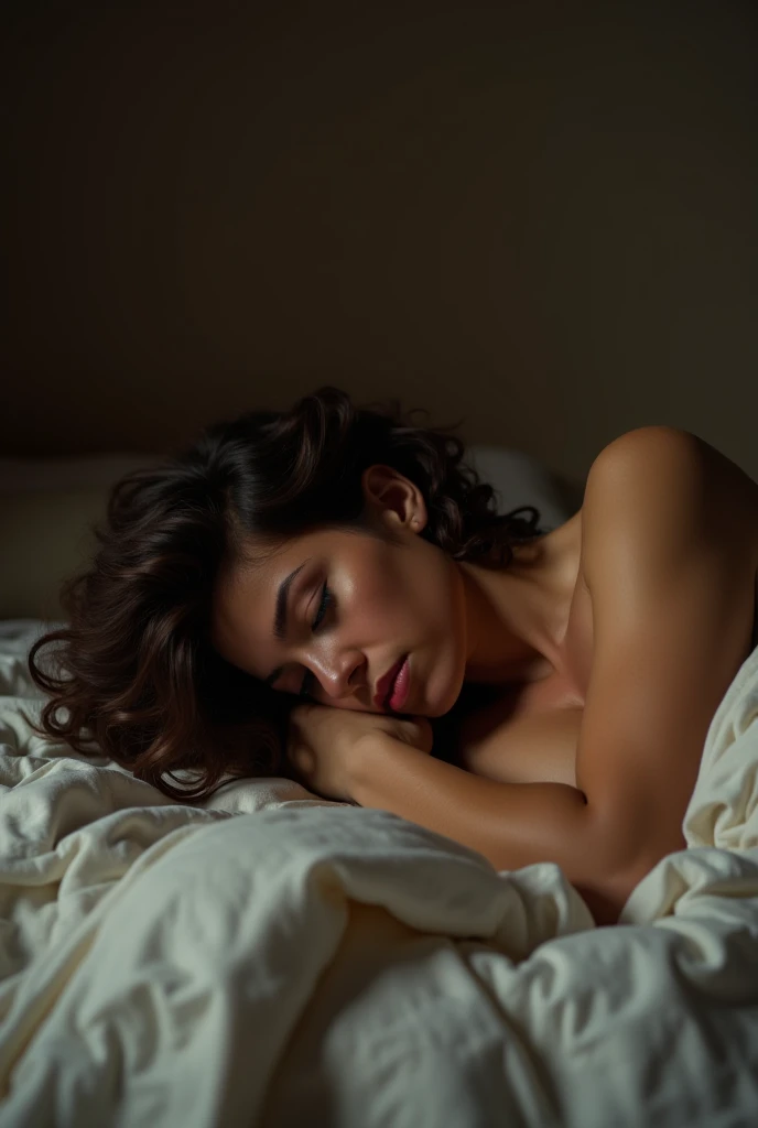 sexy woman is bearhugged by man, full body shot, redness on face, wet hair, tears, woman pee under herself, perfect feet, passed out, lifeless body, closed eyes, nude, woman is unconscious, limp arms,