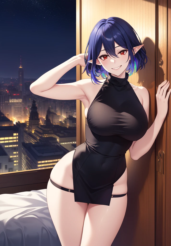 masterpiece, Highest quality, High resolution, Very detailed,(((Mikoto Naruka))), (((Black Lingerie)))、(((blue flower)))、(((smile)))、(((Lantern)))、(((Night Sky)))、(((Beautiful Eyes)))、(((Thin body type)))