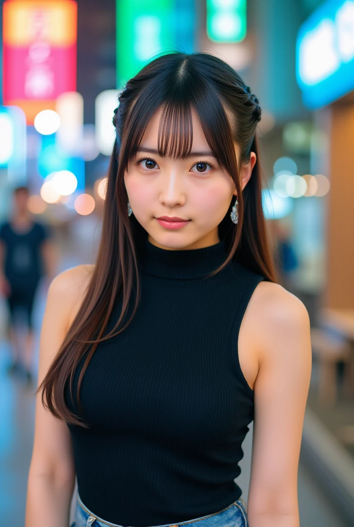 cyborg, Android, , (Tabletop:1.3), (8K), (Highest quality:1.4), (Hmph:1.2), (Costume Destruction)、(Realistic:1.3), (Raw photo), (One Girl), (whole body)(Ultra high definition), (Detailed face), Such a perfect, beautiful and cute face, (Fine hair), Beautiful Hair, bangs, (Symmetrical eyes:1.3), (Fine grain), (Detailed skin), Realistic Skin, Shiny skin, Ultra-high resolution, (Medium chest), (Slim figure), (supermodel figures), A kind smile:1.2, (A very beautiful and cute young girl with a gentle expression, typical of Japan.), 20-year-old, (visible), Information at Shibuya Crossing