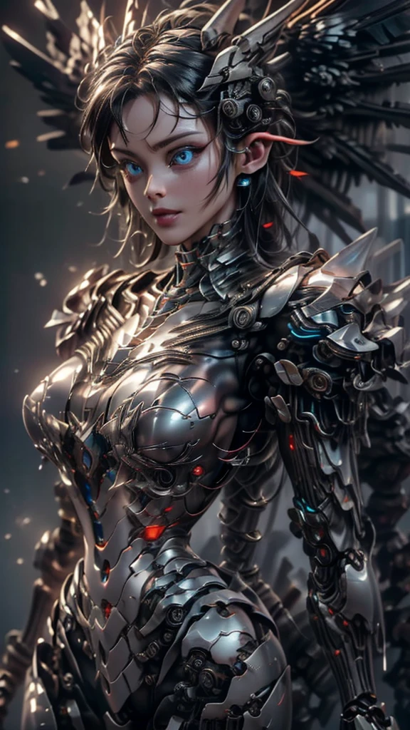 robot, costume, 8K, RAW, best quality, masterpiece, ultra high resolution, colorful, (medium wide angle), (dynamic perspective), sharp focus, depth of field photo, 1 guy, solo, handsome guy in detail, extremely detailed eyes and face, fine detailed eyes,(black gold, trim equipment:1.2),(In weapon factory future:1.2),(aside:1.2),
