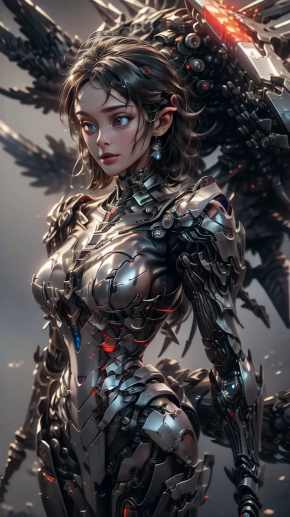 (Best Quality)), ((Masterpiece)), (Very Detailed: 1.3), 3D, master chef-mecha, Beautiful cyberpunk woman wearing crown, with master chef style armor, sci-fi technology, HDR (High Dynamic Range), ray tracing, nvidia RTX, super resolution, unreal 5, subsurface scattering, PBR texture, post-processing, anisotropic filtering, depth of field, maximum sharpness and sharpness, multi-layer texture, Specular and albedo mapping, surface shading, accurate simulation of light-material interactions, perfect proportions, octane rendering, duotone lighting, low ISO, red balance, rule of thirds, wide aperture, 8K RAW, high efficiency subpixels, subpixel convolution, light particles, light scattering, Tyndall effect, very sexy, full body, battle pose, silver hair with braids, (gracefully spreads its wings:1.3), (swirling flames:1.4), (glowing ashes:1.3), (eyes glow with ancient wisdom:1.5), (mystical realm:1.3), (sense of enchantment and mystique:1.4), (focus on phoenix's ethereal presence:1.3), (highly detailed), (sharp focus), (photorealistic).(best quality,4k,8k,highres,masterpiece:1.2),ultra-detailed, HDR, 8k, absurdres, cinestill 800, sharp focus, add_detail:2, (solo, woman)