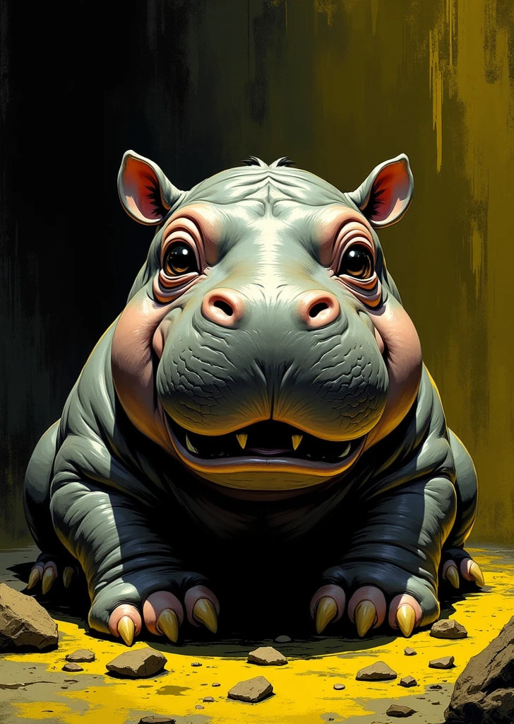Hippopotamus cartoon graffiti style With a bad face and an aggressive complexion and with a cartoon style from the 70s