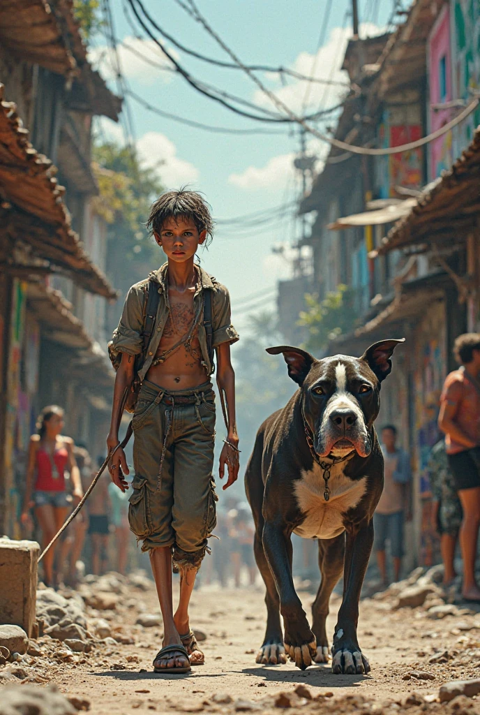 There is a 6-year-old boy, shirtless with an ancient black Egyptian skirt, barefoot, homeless, looking for food in the garbage of a city, and there is another 8-year-old boy looking at him.