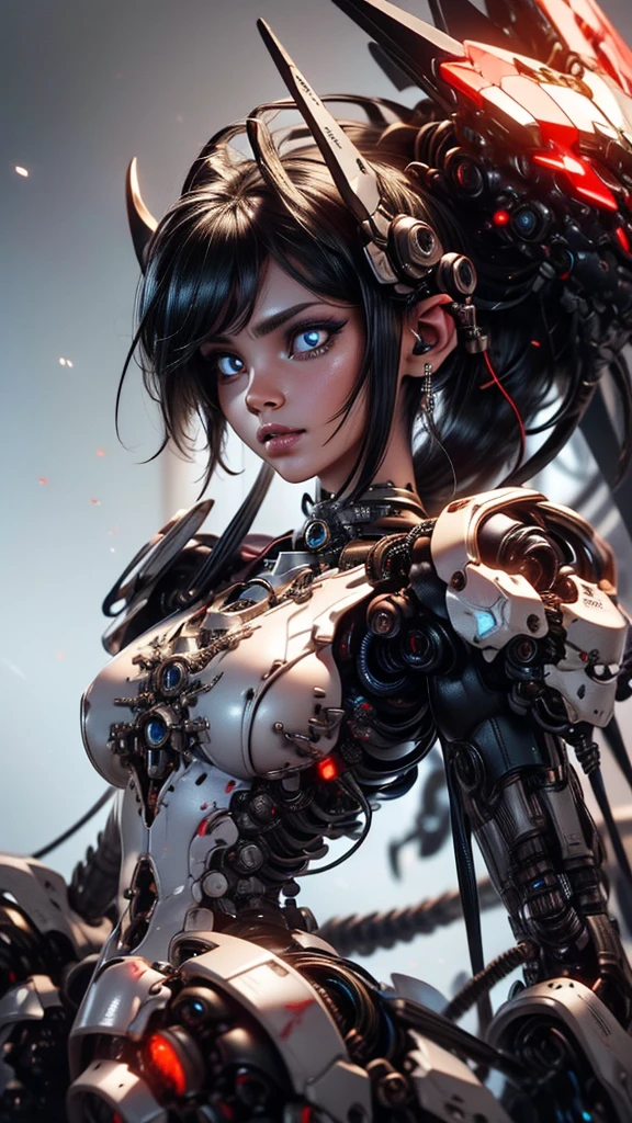 1mechanical girl,((ultra realistic details)), portrait, global illumination, shadows, octane render, 8k, ultra sharp,metal,intricate, ornaments detailed, cold colors, egypician detail, highly intricate details, realistic light, trending on cgsociety, glowing eyes, facing camera, neon details, machanical limbs,blood vessels connected to tubes,mechanical vertebra attaching to back,mechanical cervial attaching to neck,sitting,wires and cables connecting to head --auto --s2