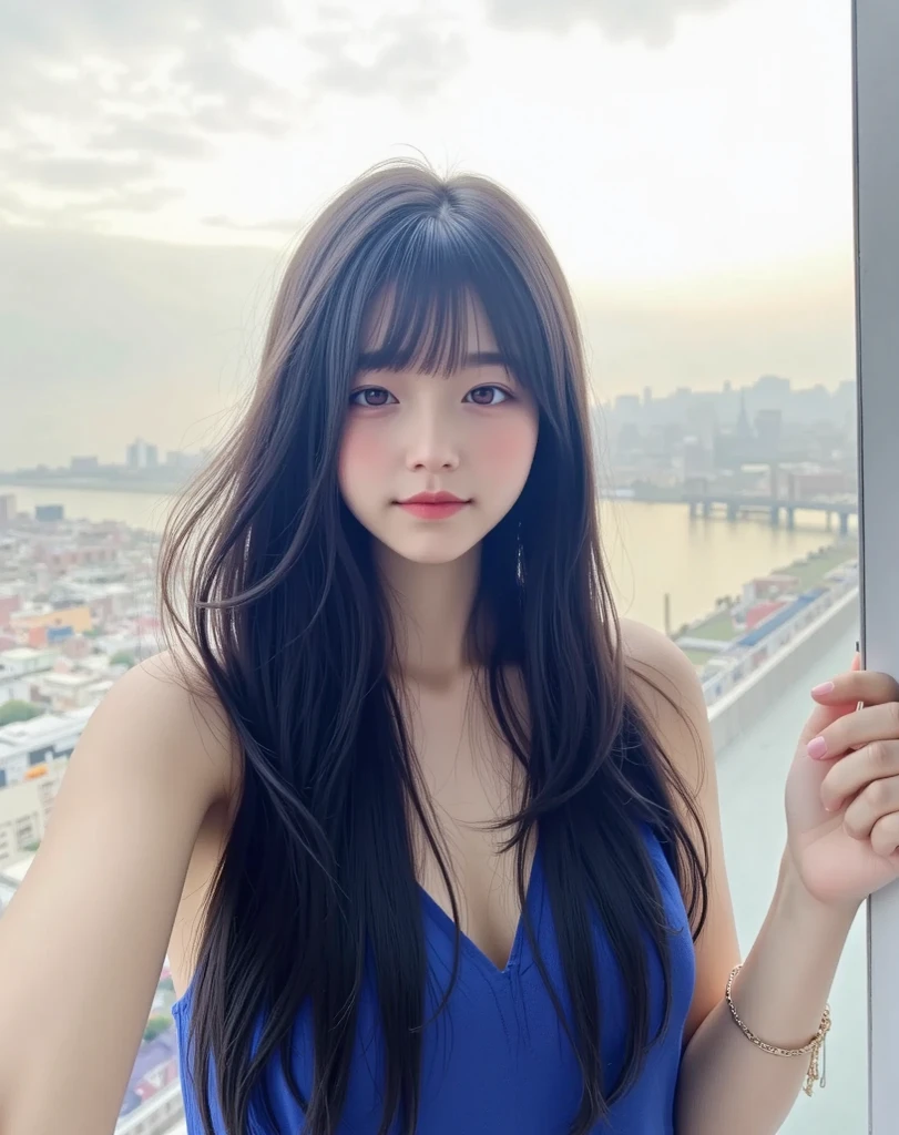 (8K, 4K, Highest quality, High resolution:1.2), (masterpiece, Realistic, Photos Photos:1.37), One girl, alone, Beautiful Face, eyelash, nose, Glossy Lips, (Fine grain, Looking at the audience, Fair skin, Fair skin:1.5), Delicate skin, Upper Body, Large Breasts, plump ,,, Outdoor hot spring, Both sides up, Ridiculously long hair, Blue Hair, Blue Hair, bangs, hair accessory, bow, young, Big Breasts, Red eyes
