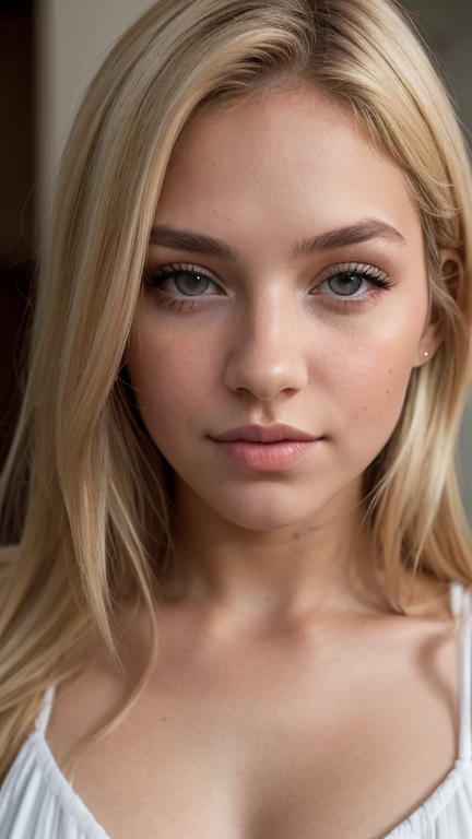 nat, 1girl, pink headband, green eyes, blonde hair, long hair, lips, bang, blush, nude, 18 years old