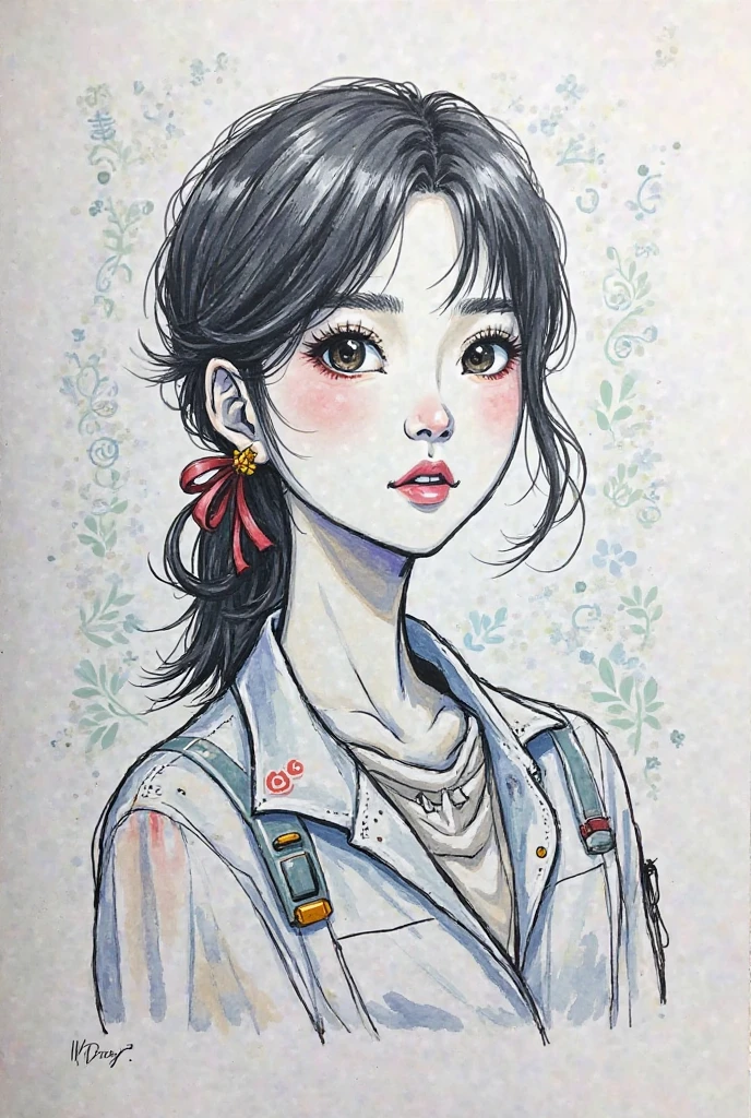 Alaferd paints a woman in a white shirt and pants, inspired by Chen Daofu, inspired by Gu Kaizhi, minimalist line drawing, inspired by Xia Shuwen, painting style, inspired by Ma Yuanyu, Guo Hua style, inspired by Wu Shixian, inspired by Tang Yifen, inspired by Yang Weizhen, ponytail