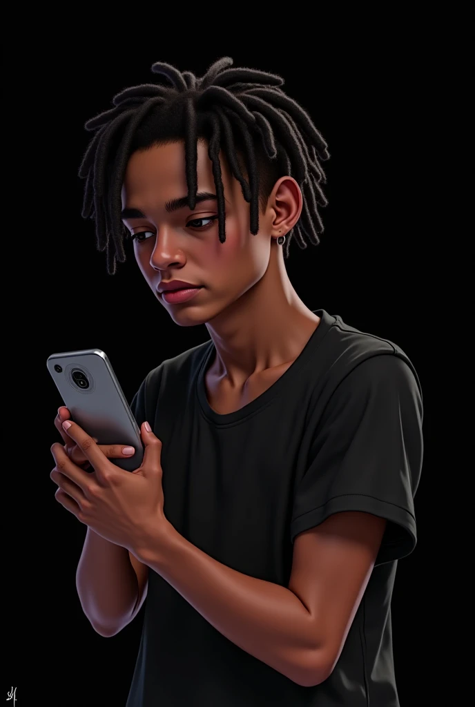 African american hand holding a phone with the words "likely to scam" on the screen in a horror vibe with blood on the hand just hand no body with a black background