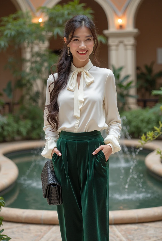 ((top-quality、8k、masterpiece:1.3))、Beautiful One Woman in Perfect Style、affectionate smile、Wide pants、Gaucho Pants、Flared pants、pleatedskirt、formal pants、skinny pants、big breasts thin waist、abdominals、Sexy ass、slim legs、