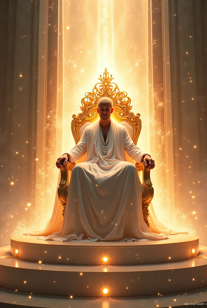White marble throne seated man with fire head