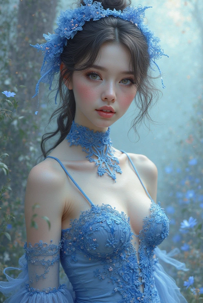 (8k, RAW photo, best quality, masterpiece:1.2), (realistic, photo-realistic:1.2), ultra-detailed, 1girl, looking at viewer, upper body, realistic, middle breasts, excessively frilled princess dress, draped clothes, jewelry, ornament, flower, lace trim, detailed skin texture, detailed cloth texture, beautiful detailed face, intricate details, ultra detailed, rim lighting, side lighting, cinematic light, ultra high res, 8k uhd, film grain,best shadow, delicate, RAW