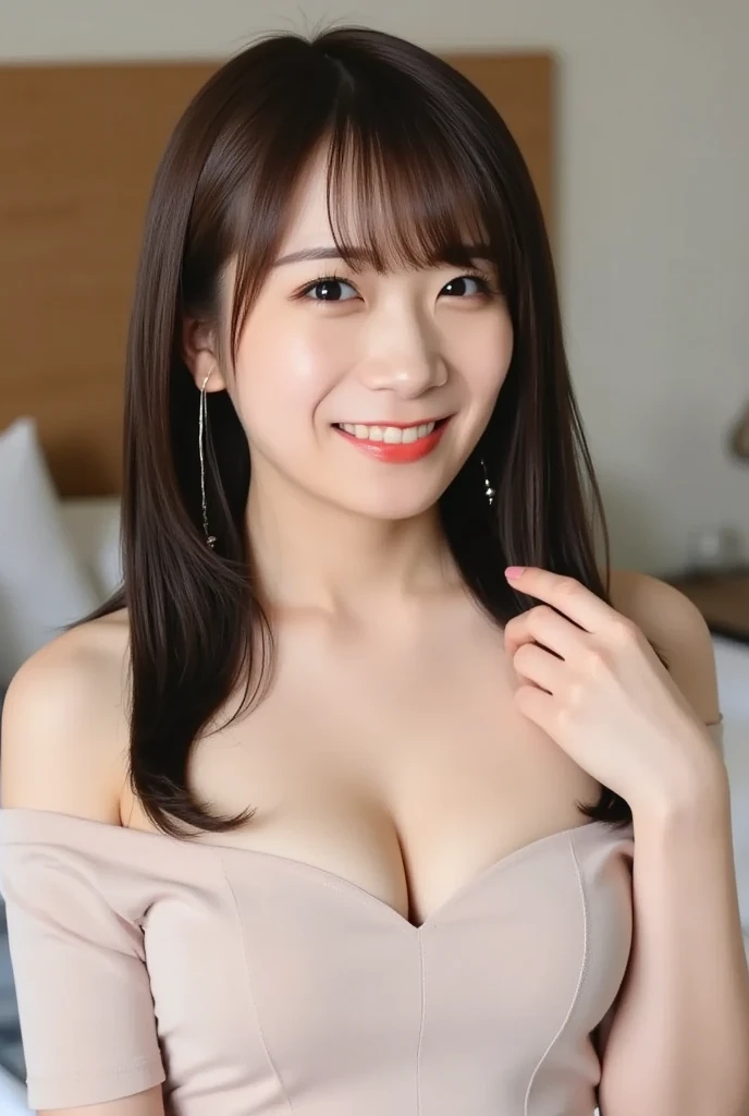 masterpiece、top-quality、realisitic、(A hyper-realistic), (illustratio), (hight resolution), (8K), (ighly detailed), (The best illustrations), (beatiful detailed eyes), (top-quality), (ultra-detailliert), (masterpiece), (wall-paper), (详细的脸), Golden swimsuit、a smile,独奏,japanes, large full breasts, (camel's toe)、huge-breasted、Luxury living room、Detailed white teeth、ultimate beauty girl、