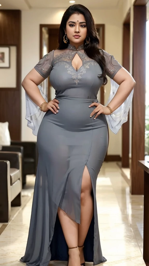 there is a woman in a black polite formal clothes posing for a picture, beautiful thick female, thicc, wide hips, thick thighs, alluring plus sized model, rubenesque, thick legs, large thighs, plus size woman, widest hips, thick body, thick, curvy hourglass figure, curvy model, arabian-Indonesia-japanese goddess , beautiful curvy female, slightly fat arms , wearing 5 bracelet, wearing 3 diamond necklace , glasses