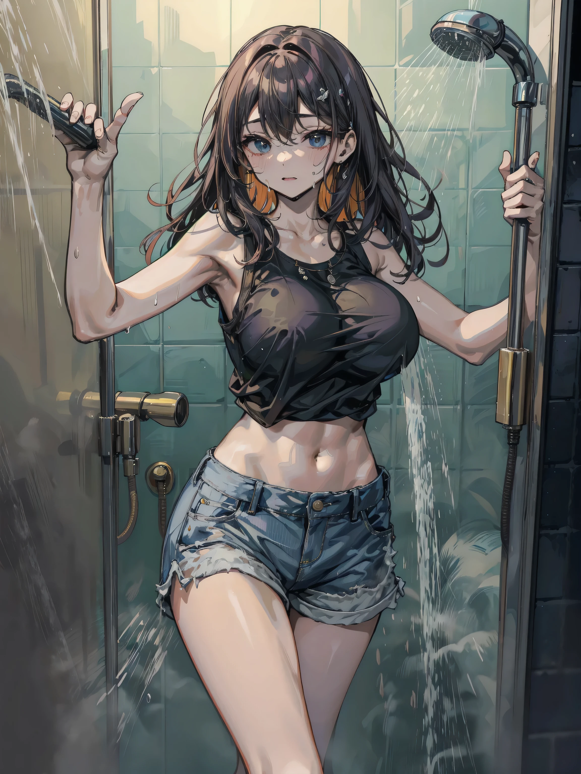 (Very detailed, 最high quality, Anatomically perfect body),High resolution, high quality, One girl, Anime Girls,Brown long hair, Brown eyes, Green glasses,heart shaped pupils,Sunburned skin, Large Breasts,beautiful breasts,pointy breasts,long nipples,erect nipples,(Big Ass),beautiful ass,Embarrassed,(Urge to urinate:1.6),(bladder full:1.6),(Urination Desire:1.6),(Person urinating:1.6),(Erotic Body Twist:1.6),(shame:1.6),(orgasm:1.6),Tank Top,mini skirt,bottomless,lower body,sweat,wet,squatting,(open legs),Wisteria flower,at cafe,(lemon juice),(orange juice),(Pineapple juice),(Mango juice),(water),