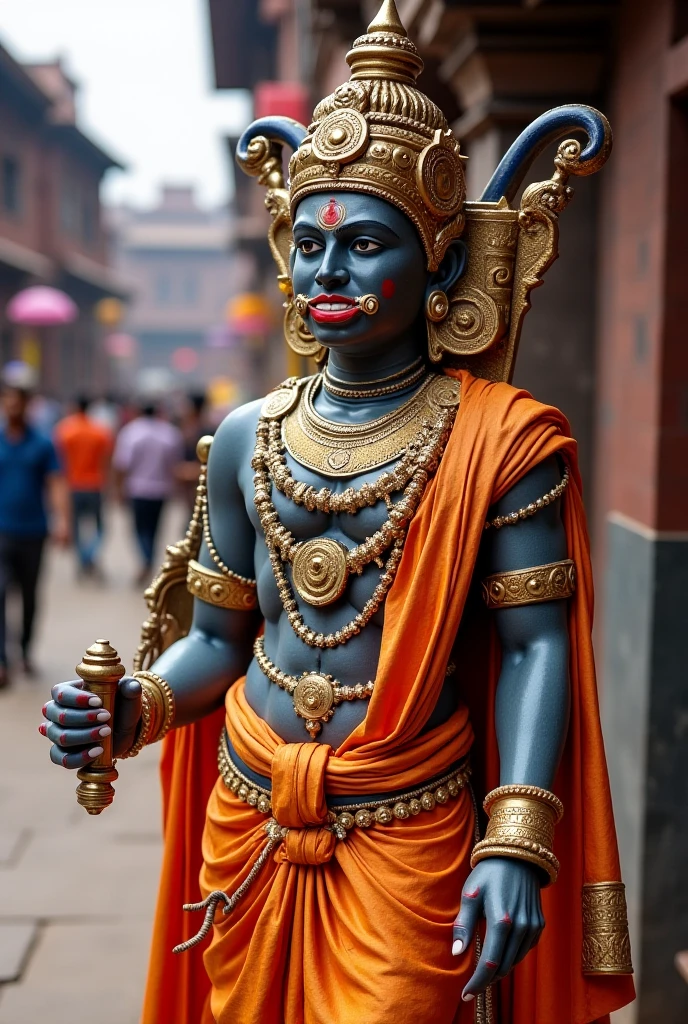 An adult footballer in a costume with a ball and a mask stading in front of goal,  in style of Lakhon Khol, Lakhon Khol costume, Khmer costume, intricate white and gold armor, ornate white and gold armor, high-quality theater costume, picture of an adult male footballer, Kkhmer art, apsaras warrior,