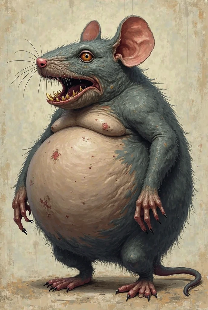 A disgusting obese rat in a gray blouse obese grumpy ugly scratching her ass aggressively