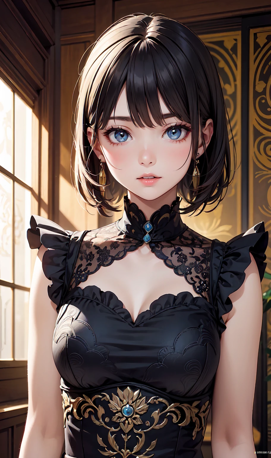 Focus on the person. We create and express the best shining composition of the person. ((Masterpiece)), (((highest quality)))), ((Ultra detail)), (Ultra realistic), (Very detailed CG illustration), (Very delicate and beautiful), Best masterpiece of beautiful girl, highest quality, realistic skin, realistic fabric, realist illustration focusing on girls with realistic textures, Japan people, realistic and ultra-detailed eyes focusing on the center front. This is the absolute rule, and the following sentence expresses the image quality. It is the greatest masterpiece in the history of the class of Inuitsuki Ichigo, in which the owner of the greatest painting talent in human history met an unparalleled beauty and risked his life to depict the most beautiful figure. Create stunning anime artwork that is currently trending on seaStation, showcasing exquisite beauty and captivating aesthetics. "What unfolds in front of me is a beautiful girl wearing Gothic ta fashion. Her presence is overwhelming, her vision surpasses that of her predecessor, and she is exquisitely frightened at the hands of a hyperrealist artist.
The characteristic figure of the beautiful is attracting more attention by Gothic Loliashion. Her black dress is designed with attention to detail and decorated with luxurious lace and ribbons. It is long enough to touch the floor and has fine rose embroidery on the hem.
On her chest, a pure white chiffon blouse is visible, and an elegant high-neck design emphasizes her delicacy. The sleeves of its blouse are proceeding to wrap around the arms, the edges of which are delicately finished with lace and ribbons.
On her head is a black lace bonnet, the edges of which are studded with fine pearls. The elegant decoration beautifully frames her expression.
In her hand she has a black parasol decorated with lace, the elegant design of which accentuates her femininity. and has been changed to a fantastic existence.
Her face is even more beautiful with a black lipstick and eyeliner that contrasts with her pure white skin. Her clear eyes attract the viewer with their brilliance, and their strength and delicacy are tentatively accessible.
This is the image of an unparalleled beautiful girl that we aimed for. His strong, glamorous yet delicate presence has a magical power that draws everyone in the viewer. The image of quality is reproduced, and her attractive part comes to the fore. This is the best masterpiece we have ever created, and its beauty and personality will forever be surpassed. The image should be hyper-realistic, highly detailed, and in high-resolution 16k. Use a Sony Alpha 1 Mirrorless Camera with a Sony FE 24-105mm f/4 G OSS lens. Set the ISO sensitivity to 32,000 and the shutter speed to 1/125 second. The image should be framed in such a way that the girl is in the center, with the vast starry sky above and the rolling hills of "Princess Mononoke" in the background. --ar 16:9 --v 5.1 --style raw --q 2 --s 750