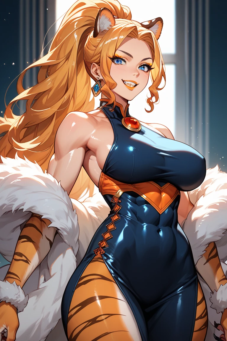 (masterpiece, best quality:1.2), <lora:onepiece_sadi-chan-10:0.65>,sadi-chan in (nico robin cosplay:1.4), <lora:nico_robin_cosplay:1>, 1girl,cowboy shot, solo, 1girl, evil grin, ill-intentioned, blonde hair, puffy hair, hair over eyes, perky breasts, tiny horns, jewelry, large round earrings, in a samurai era garden,