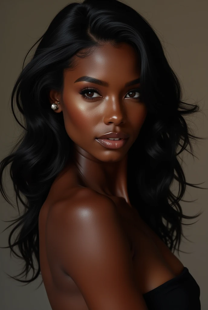 Interpretation of the human female form, Beautiful glowing skin, long, Black flowing hair, Modern visual concept art, Inspired by Enoch Boles, John Simmons, ArtGerm, Trending on ArtStation, intricate detailes, 4k 3D concept art, High resolution, masutepiece,