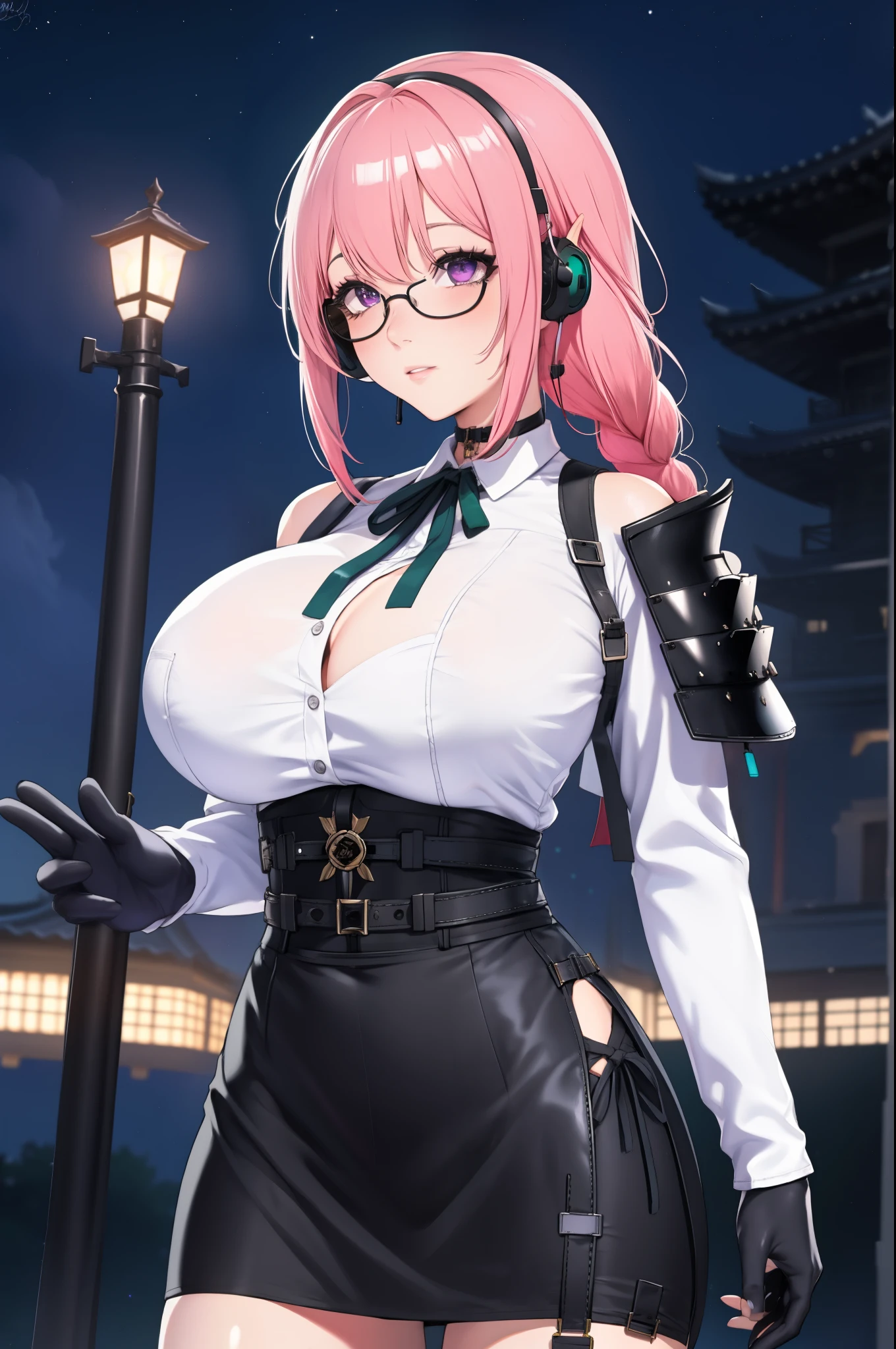 (masterpiece:1.2、top-quality)、(illuminating)1lady、独奏、short-hair、Colossal tits、(glowy skin:1.2)、The upper part of the body、Glasses、eye glasses、moderno、Wavy pink hair、suspenders、Flowers on the ears、harajuku style、hair pin、Lori、Ahoge(top-quality、8K、32K、Photo of Attractive Woman、1 girl in、huge-breasted、perfect bodies、hyperdetailed face、Detailed lips、Thin Eyes、short silk dresses、in bed、(魅惑的)、((agitation:1.5))、((The areol))、((in heat))、((A MILF))