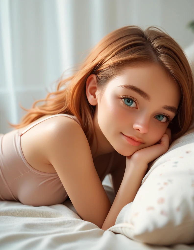 Cute girl lying on stomach,8 летняя , (little body), (little face))