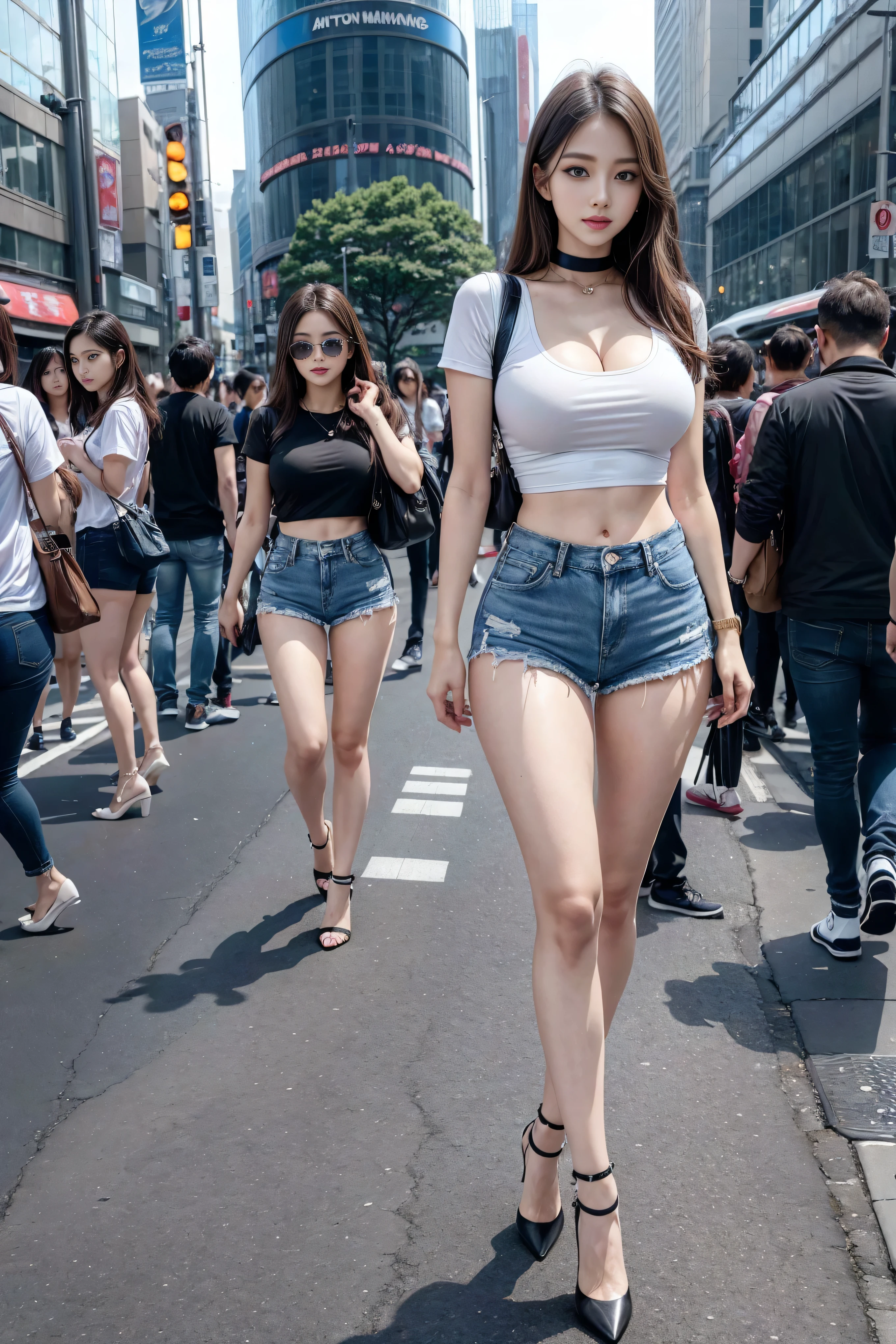 Increase the exposure of the woman in the center、Added many perverted men in the background。