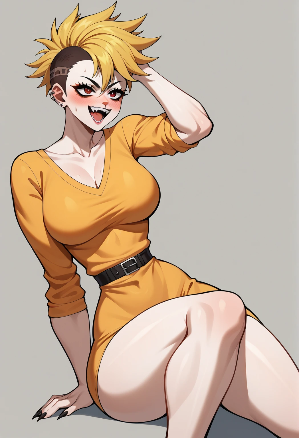 (masterpiece, best quality:1.2), solo, 1girl, valeriansarah, grin, crossed arms, yellow skin, freckles, hair over eyes, twintails, tied shirt, shorts, midriff <lora:valerianhigh_sarah-10:1>