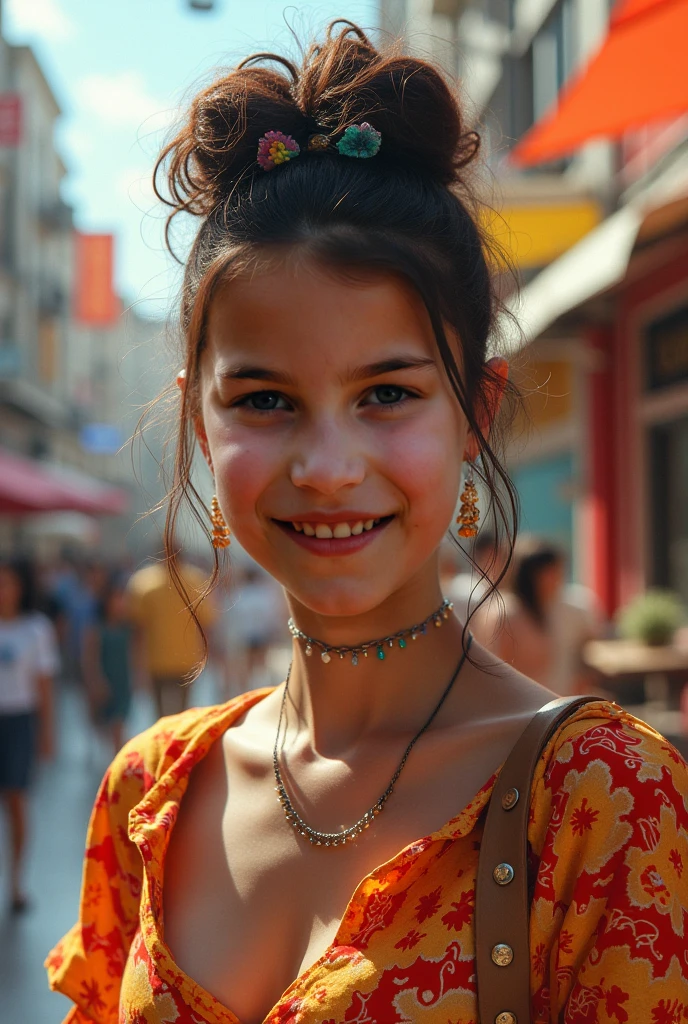 Beautiful stylish, a fashionable girl looks at the viewer with a funny question. , facial expression, questioningly, With an amazing, smiling , funny with a question when,what where,? a high resolution, photo realistic, 8k, depth of field,