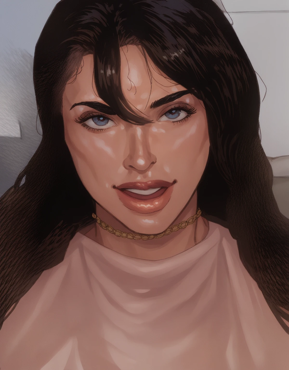 (masterpiece), best quality, expressive eyes, perfect face, (prison jail cell background), (oral sex, fellatio, irrumatio, sucking cock, blowjob, slobber, spit bubbles, drool, mouth creampie, creampie), (1boy, black man, ebony, dark skin, blacked, black cock, bbc, big cock, thick cock, long cock, cock veins), (face closeup view), pov, (1girl, 18 years old, Nico Robin, latina, dark skin, tanned skin, black hair, bangs hairstyle, brown eyes, hourglass figure, thin body, skinny body, petite_body, large breasts, huge breasts, oppai, large cleavage, wide hips, thick thighs), (light-grey-blue_v-neck_full_body_prison_jumpsuit, light-grey-blue v-neck zip-up full jumpsuit, exposed cleavage, long sleeve, cameltoe, prisoner number tag on jumpsuit), 