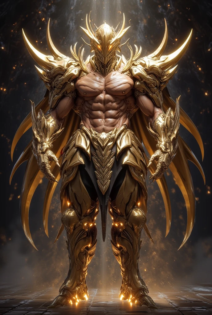 Game character standing drawing design,golden armour,gold,Creatures of Paradise,Strong limbs,massive wings,feater,and the sun was shining brightly,Be positive,Huge broadsword,Fighting posture,(full bodyesbian:1.4),with black background,clean backdrop,depth of fields,high light,Real light,Ray traching,OC renderer,UE5 renderer,Hyper-realistic,best qualtiy,8K,Works of masters,super-fine,Detailed pubic hair,Correct anatomy,